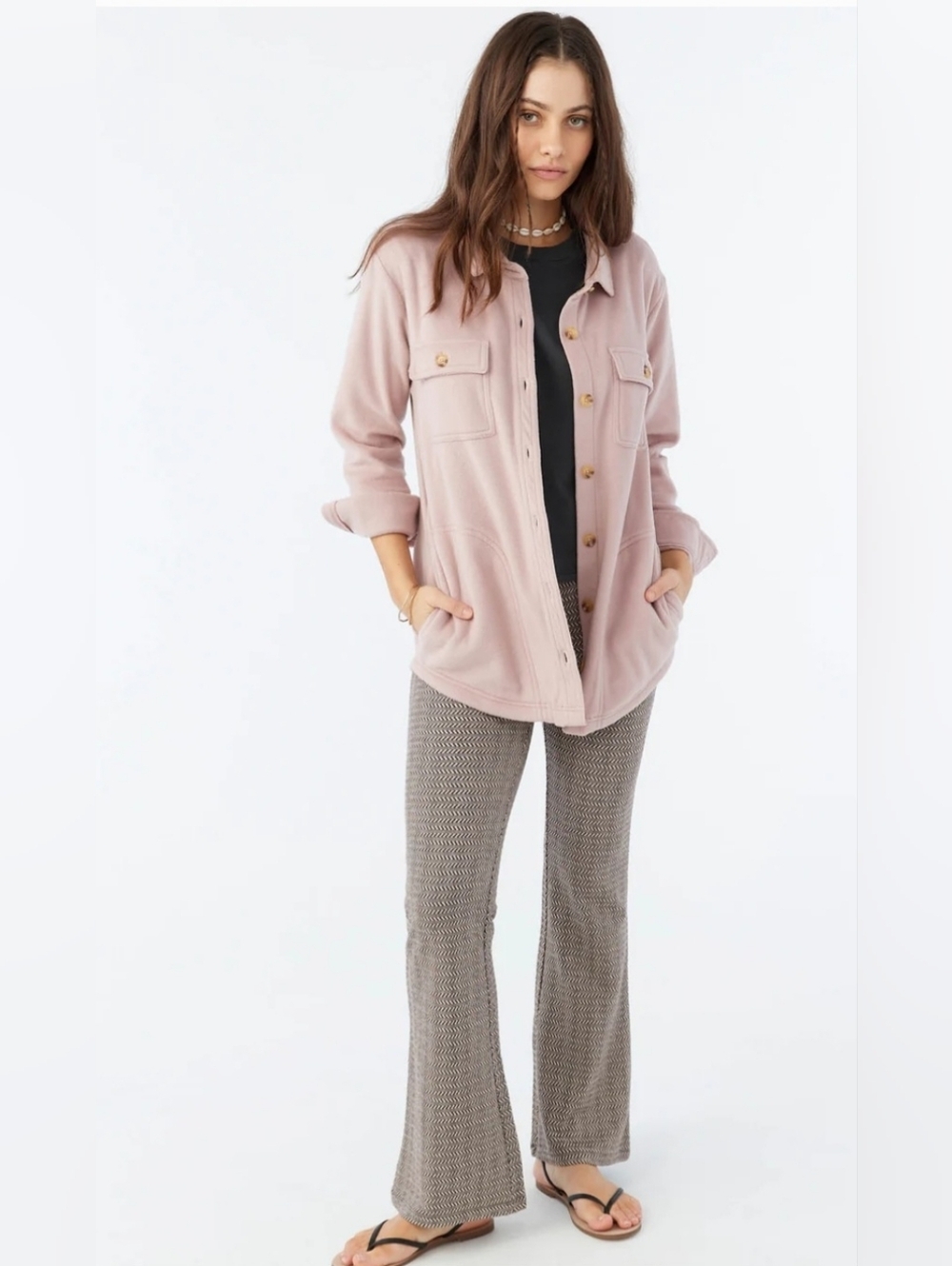 O'Neill Collins Oversized Superfleece Shacket in Mauve, Size Medium